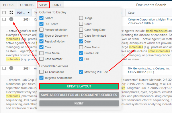 How can I customize how my results appear on the page? – Docket Navigator